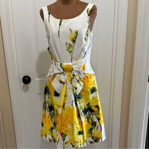 New Directions Yellow and Green Floral Midi Dress